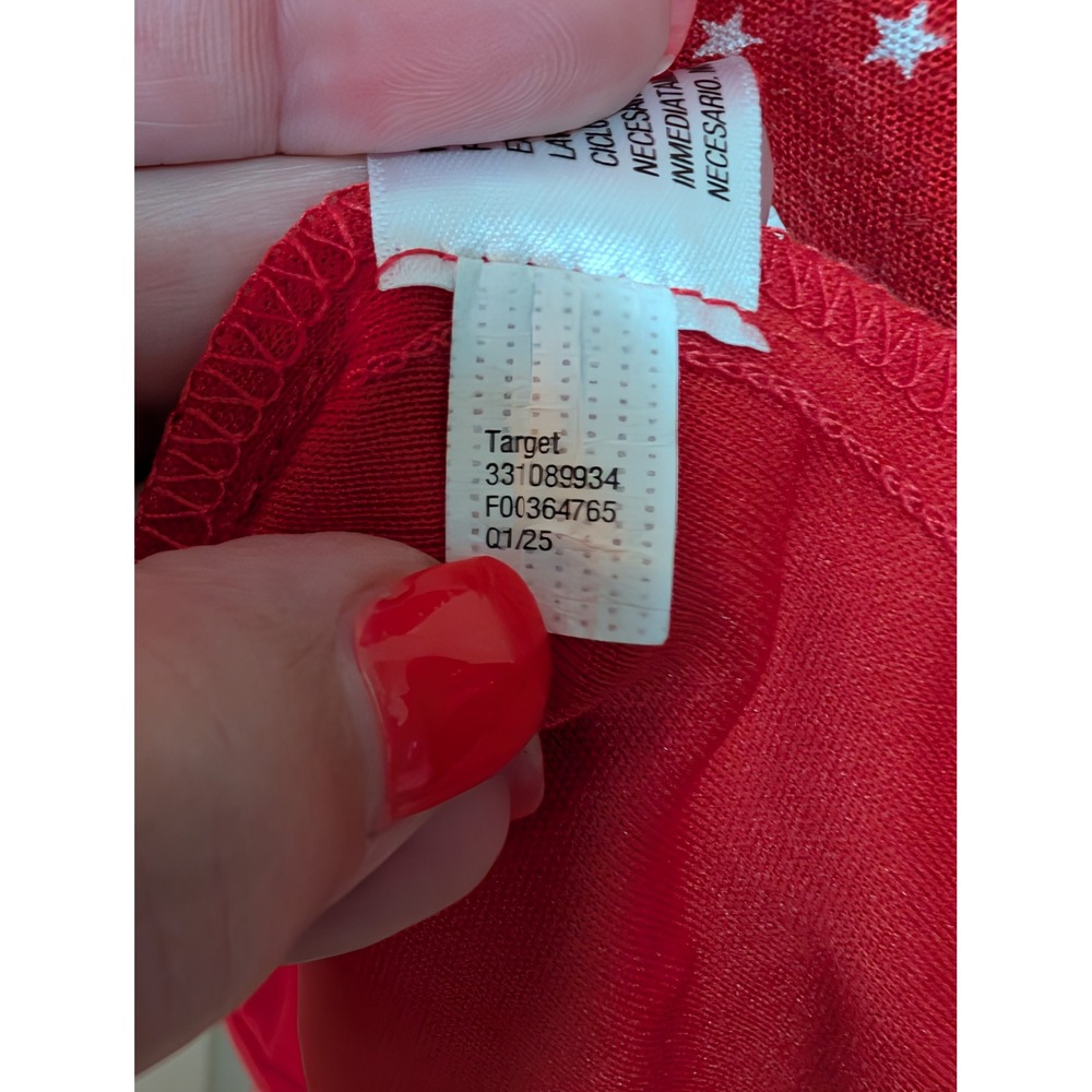 Wild Fable Red Star Print Tie Front Mini Dress Womens Medium Smocked Back - Picture 5 of 11
